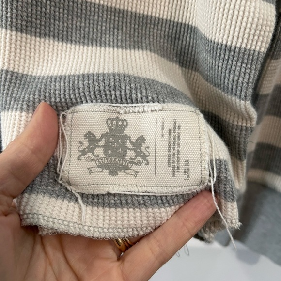 Y2K Express Gray Striped Long Sleeve Waffle Knit Thermal Shirt Mens Size M 90's - Picture 4 of 8